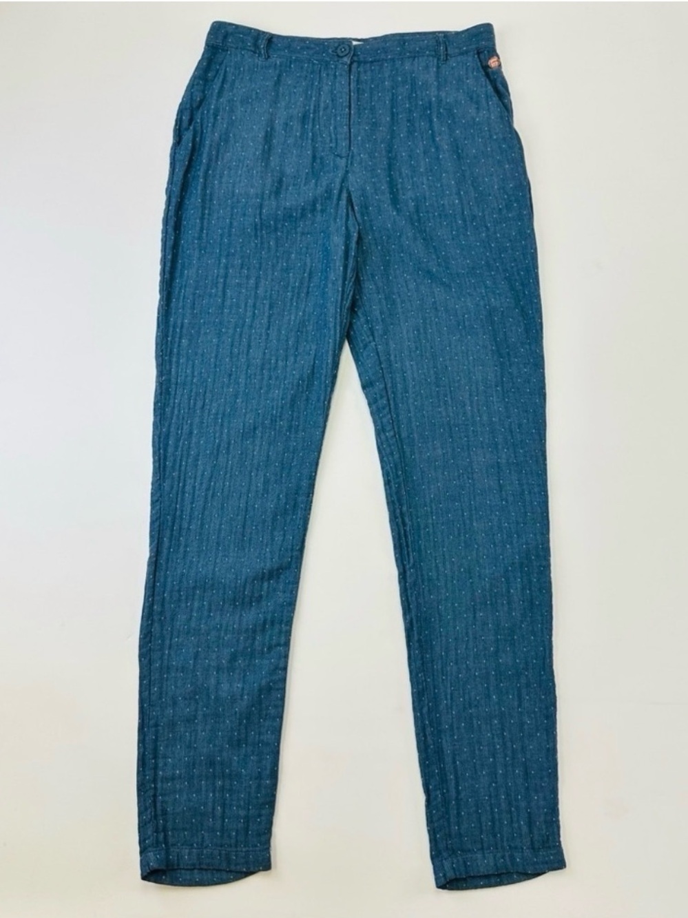 𝅺HarrisWilson cotton gauze pants Size 6 dotty blue all cotton pant Slim leg